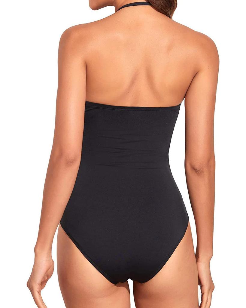 Женский купальник бандо большого размера 2024 однотонный со съемными бретелями - Сексуальный, со сборками, слитный