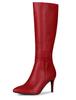 Allegra K Knee-High Boots, Pointed Toe, Side Zipper, Stiletto Heel, Women's, Red, Size 23.5cm