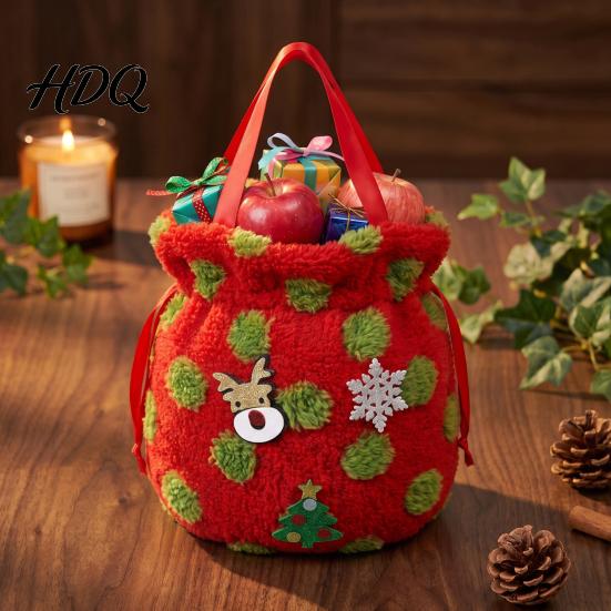 Decorative Home Atmosphere Bags Christmas Plush Gift Bag with Drawstring Soft Santa Sack for Candy Red Velvet Present Pouches Apples Presents