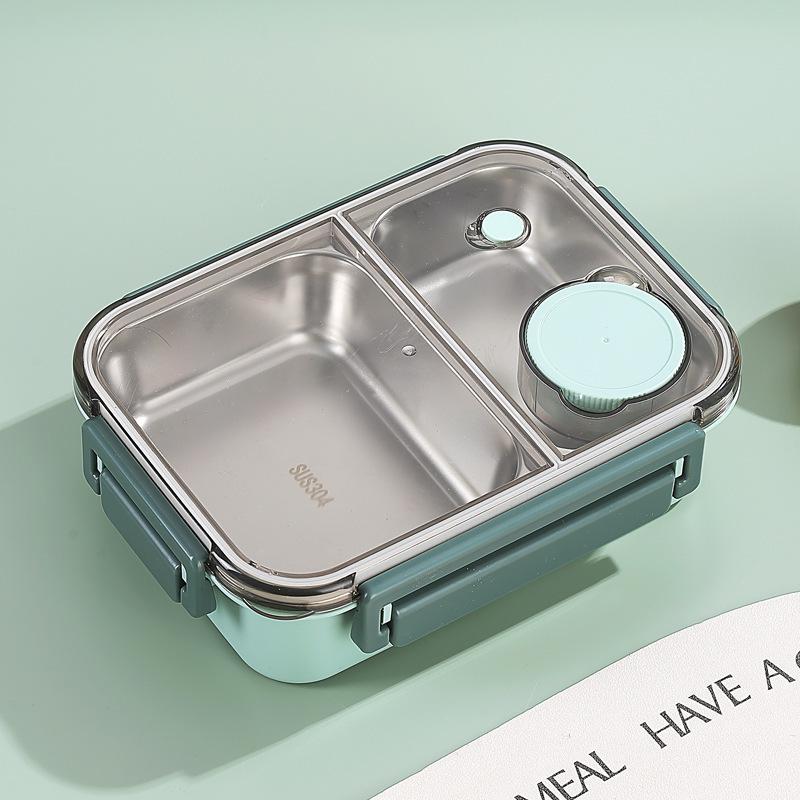 850ml 304 Stainless Steel Insulated Large Capacity Portable Divided Sealing Bento Lunch Box With Sauce Box School Office Camping