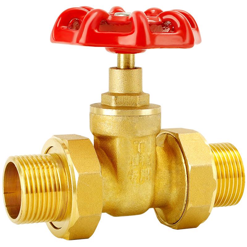 Thickened Copper Gate Valve with Double Union and Male Thread, Fits 20mm and 25mm Water Pipes, 4/6 Points, DN15, 1 Inch