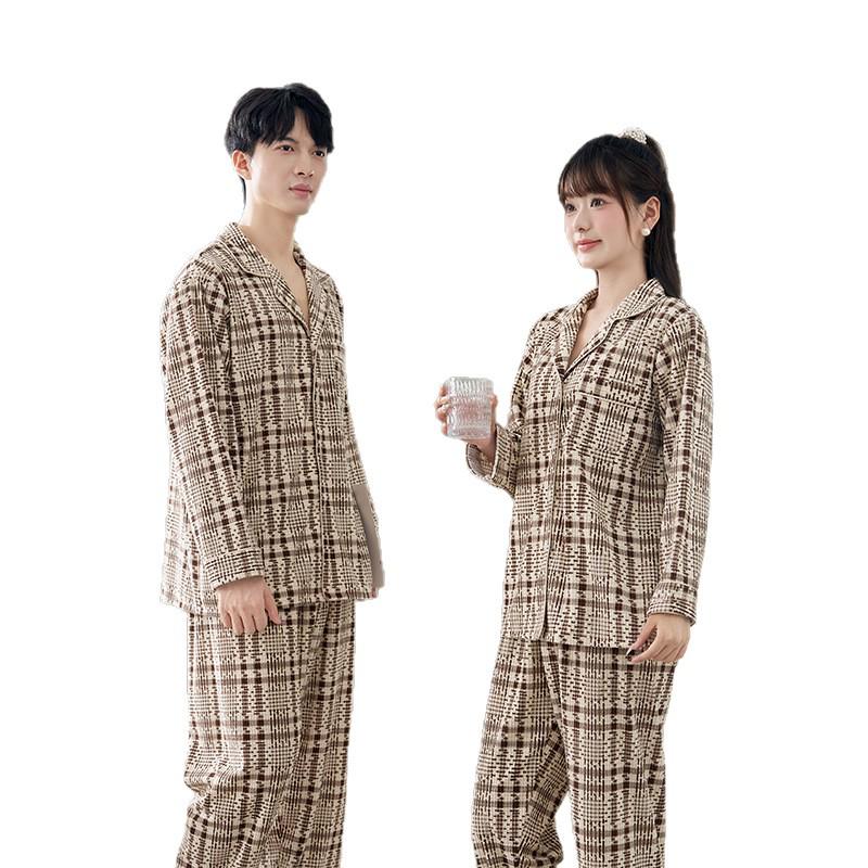 Autumn 2025 Plaid Fleece Couple Pajamas: Long Sleeve & Pants Set