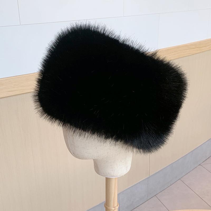 Women Hats Headband Winter Earwarmer Ski Hats Russian Tick Fluffy Imitation Fox Fur Cap Empty Top