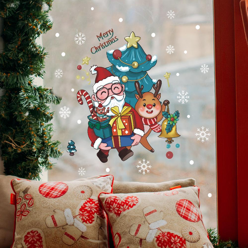 Раскрашенная подарочная коробка с изображением оленя Санты, домашняя атмосфера, декоративные стеклянные окна, наклейки на окна