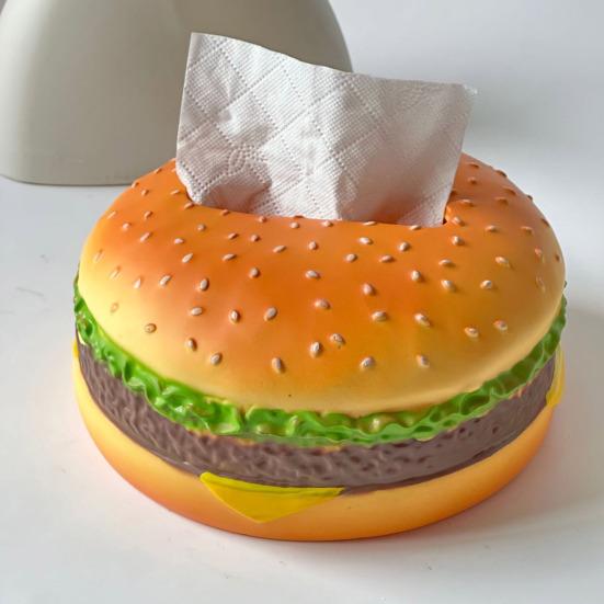 Burger Tissue Box Large Capacity Realistic Looking Hamburger Tissue Storage Box Decorative Paper Towel Dispenser Office Desk Accessories