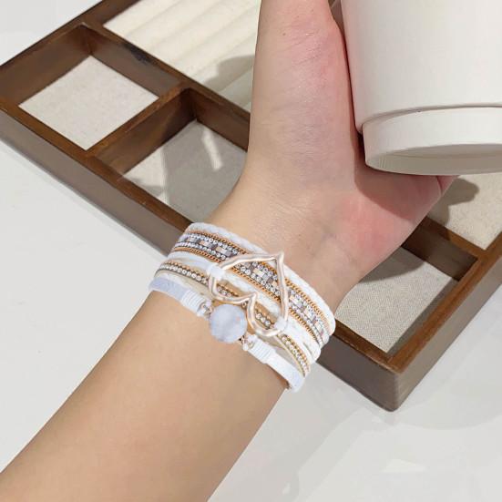 Women Bracelet Faux Leather Love Heart Charm Multi-Layer Bohemia Resin Stone Gift Braided Punk