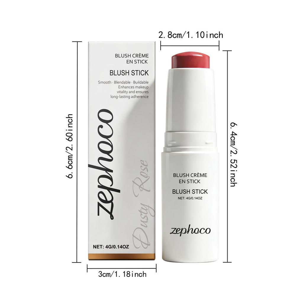 Zephoco Мягкие матовые стойкие румяна-стик цвета пыльной розы: Нежный, Увлажняющий, Легкий, Хорошо ложится.