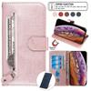 Magnetic Flip Wallet Case With Zipper Credit Card Slots Phone Case For Samsung iPhone Huawei Xiaomi Redmi