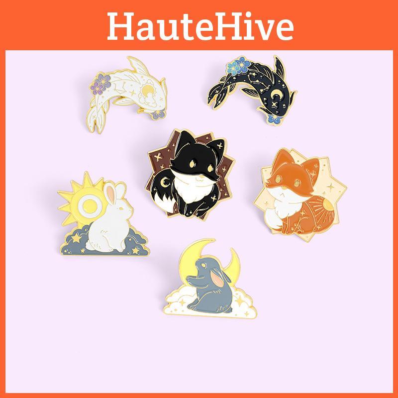 Стильный значок с парой животных Очаровательный Инь-Ян Рыба Черно-белый Кролик Лиса Брошь