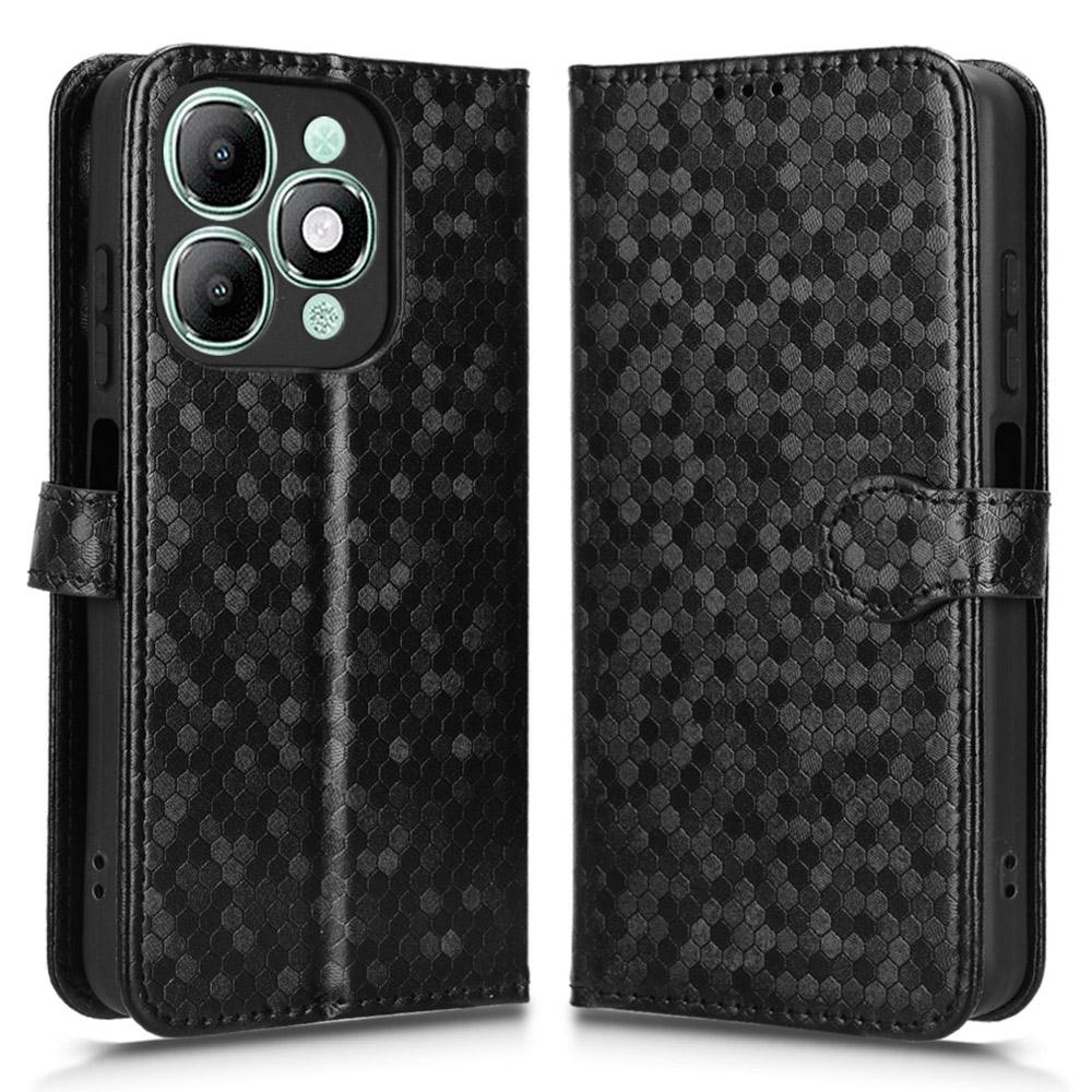 For itel A90 4G Wallet Case Dot Pattern Imprint PU Leather Phone Cover with Wrist Strap