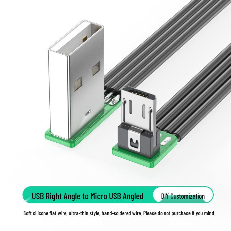 Плоский силиконовый мягкий кабель для зарядки Micro USB, DIY плата с разъемом с прямым изгибом, доступен в 1м/2м.