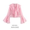 Kaslead New Arrival Women's Clothing Fashion Style Fashion Simple All-Match Long Sleeves Multi-Layer Ruffles V Neck Tops