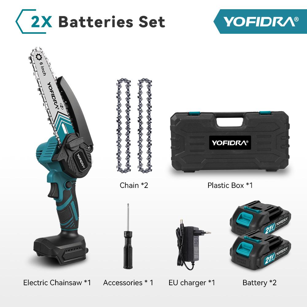 Yofidra 6-дюймовая цепная пила аккумуляторная электрическая пила деревообработка сад резка обрезка цепная пила электроинструмент для аккумулятора Makita 21V штифт