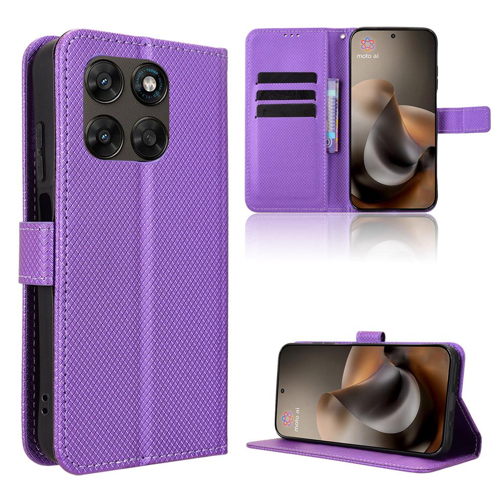 Wallet Case for Moto G67 5G - Leather/PU, Purple, With Lanyard