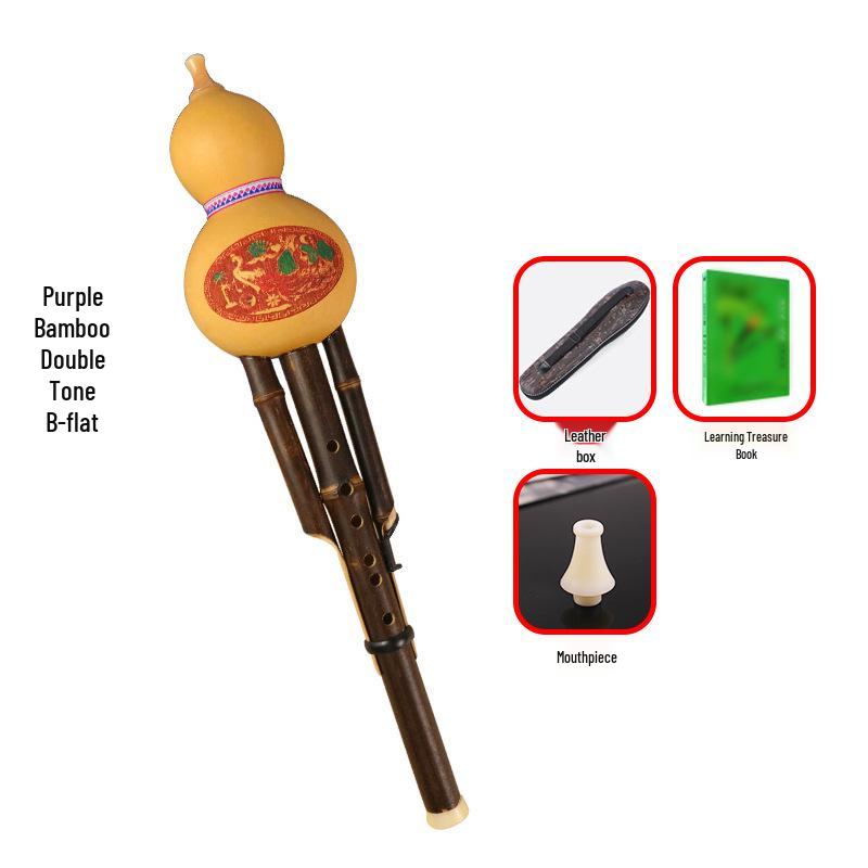 Purple Bamboo Double-Tone Hulusi C/B Flat Ethnic Instrument for Students and Beginners