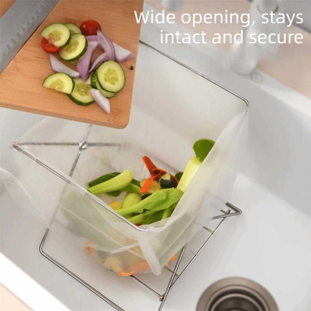 Stainless Steel Garbage Bag Bracket Compact Sink Towel Rack Sink Garbage Organizer Camping