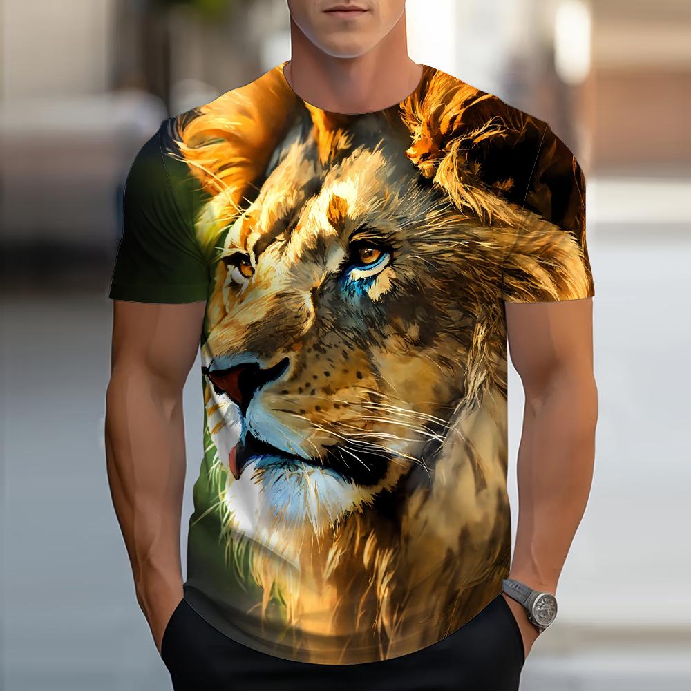 Lion Animal Pattern 3D Print Men Streetwear Hip Hop Short Sleeve Oversized Tees Harajuku Y2k Tops