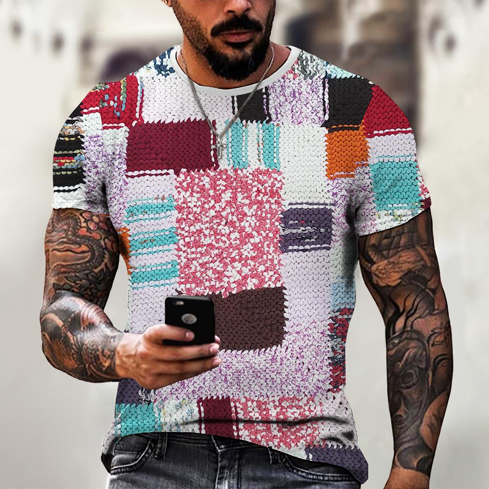 Модная мужская футболка в стиле ретро, ​​футболки с короткими рукавами, мужская одежда, футболки с принтом в клетку, европейские топы большого размера