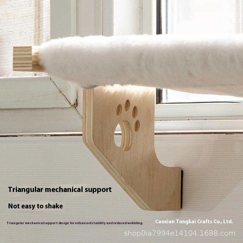 Wooden Cat Hammock Hanging Nest Hanging Bed On the Window Hanging Balcony Hanging Cat Nest by the Bed Basking In the Sun Plush Pet Bed