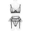 2023 European and American Embroidered Ruffle Lingerie Set with Steel Ring