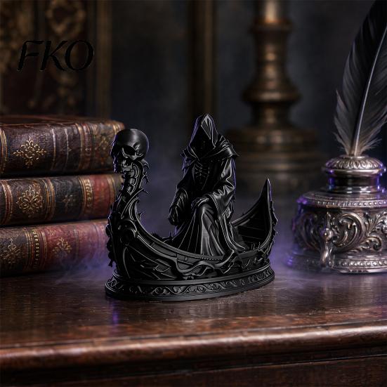 Halloween Scene Decoration Piece 3D Printed Gothic Reaper Skull Boat Figurine, Small Desktop Ornament Entrance Hall for Party Decoration, Dark