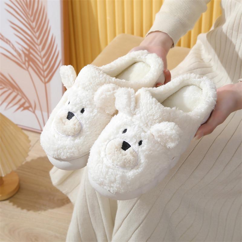 Женские пушистые тапочки с рисунком медведя из мультфильма, зимние теплые тапочки из искусственного меха для спальни, нескользящие плюшевые тапочки, обувь для пар с животными