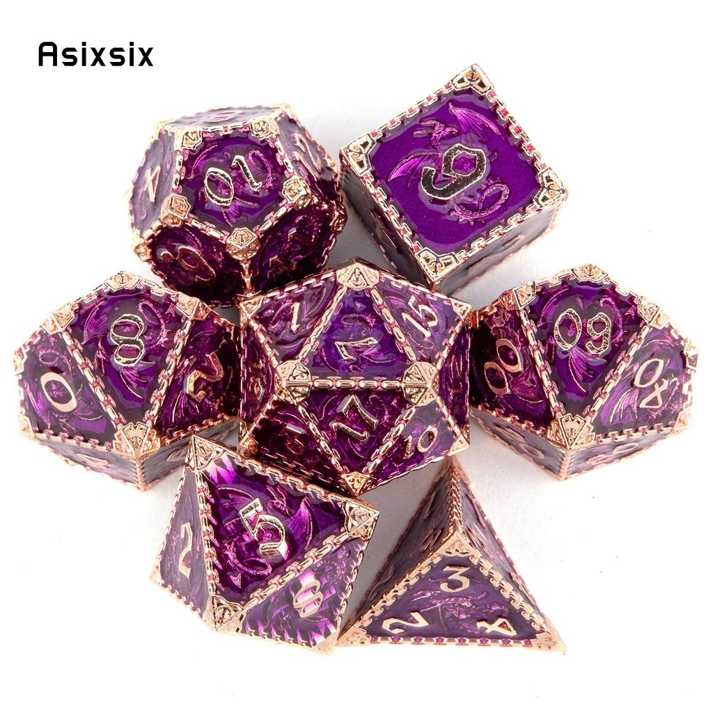 7 Pcs Purple Dragon Metal Dice Solid Metal Polyhedral Dice Set Suitable for Role-Playing RPG Board Game Card Game