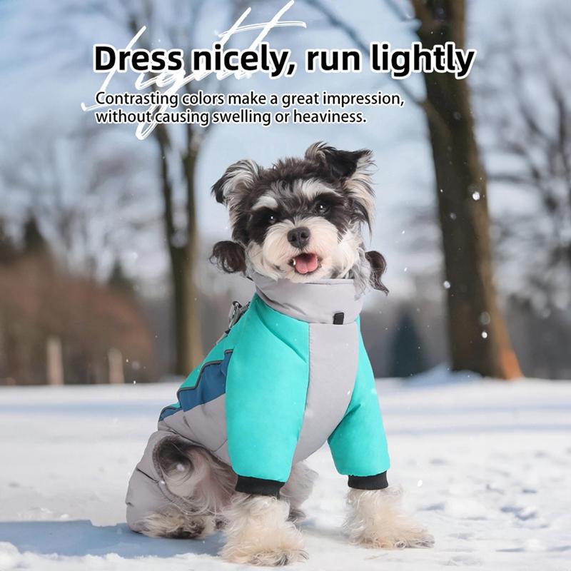 Warm Dog Coat 4 Legs Fullbody Covered Windproof Winter Dog Vest with Harness Reflective Turtleneck Dogs Snowsuit Puffer Jacket