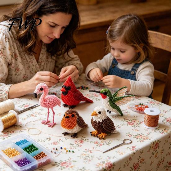 Kids Bead Kit DIY Bird Beading Kit, 3D Animal Craft with Colorful Beads Beginner Set Accessories, Cute Beaded Project for Adults And Teens Creative