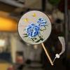 Chinese Style Embroidered Round Fan Wooden Handle Hanfu Tuan Fan  for Home Decoration