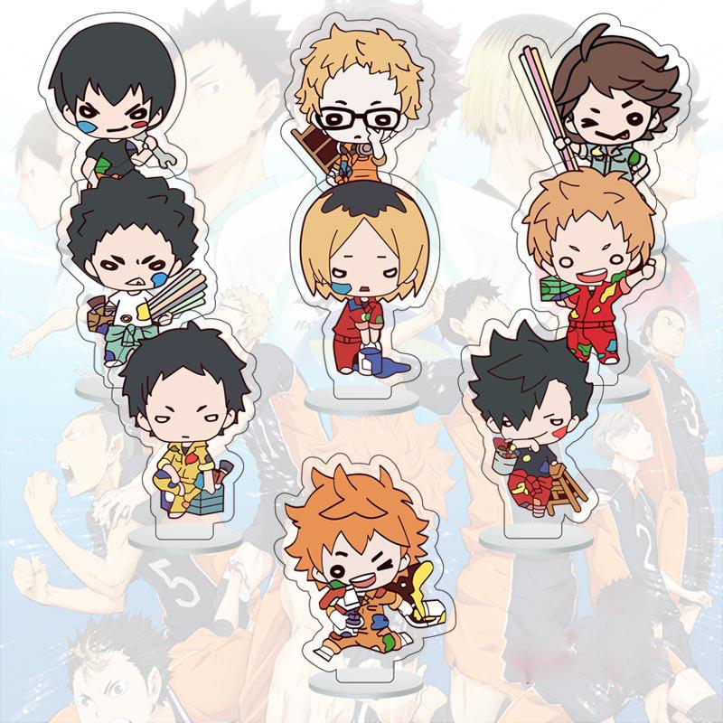 Версия Q Mini Haikyuu 6 см!! Модель подставки, тарелка, 9 шт./компл., модная акриловая фигурка, настольный декор, брелок, сувенир
