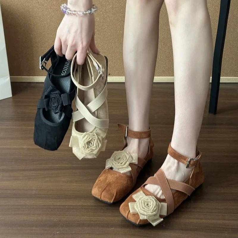 Мода 2025 Новые Летние Винтажные Туфли-Мэри Джейн на Плоской Подошве с Пряжкой Женские Туфли