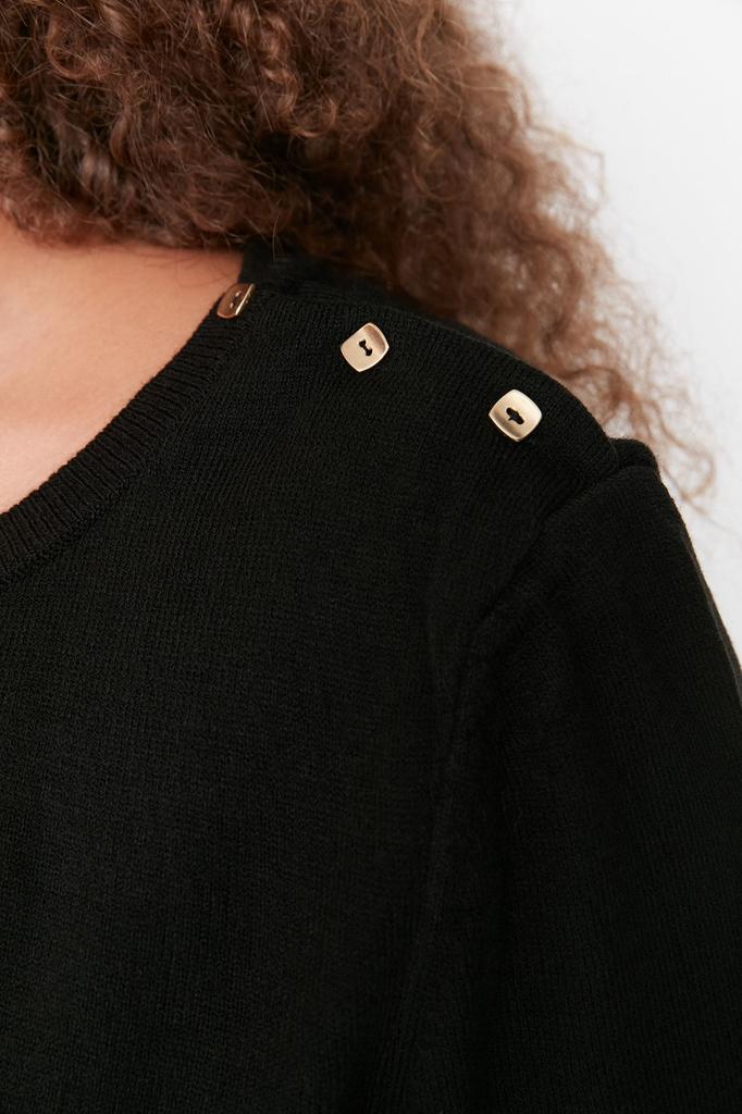 Women's Fashion Stylish Plus Size Sweater Black Striped Crew Neck Knitwear Sweater