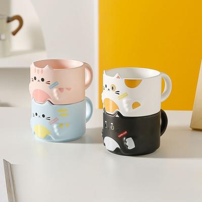 Керамическая чашка с изображением кота, милая кружка с изображением кота, сложенная на чашке, чашка с котом, бытовая чашка для питьевой воды, кофейная чашка в подарок