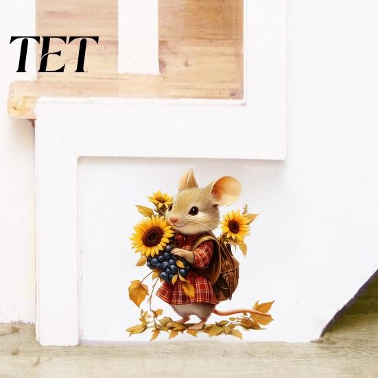 Easy Peel And Stick Murals Mouse Wall Stickers, Waterproof PVC Autumn Retro Fairy Tale Decals, Removable Sunflower Maple Leaf Window Clings Decals for