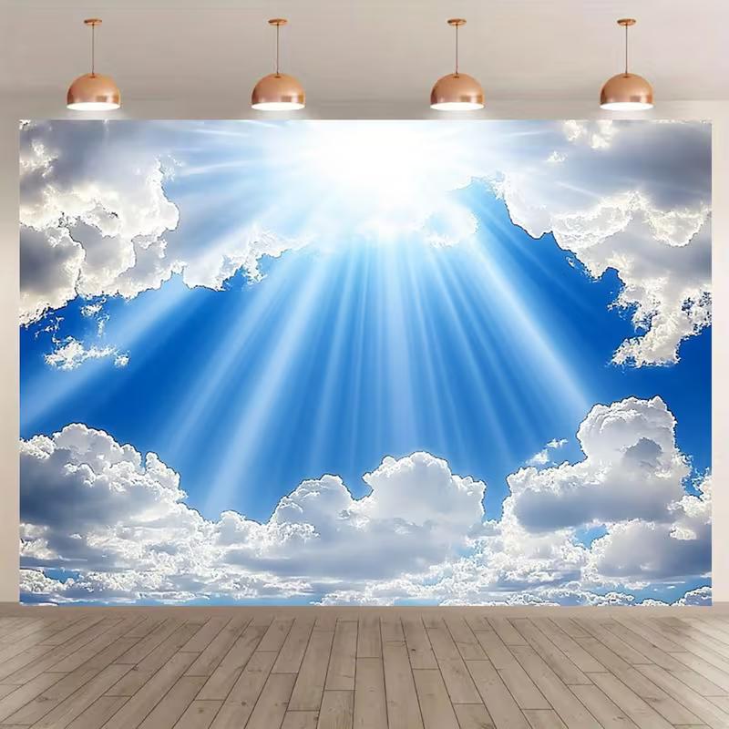 2D Sunbeam Heaven Backdrop, 2D Bright Sky and Clouds Decor