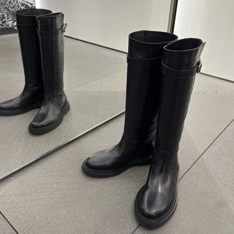 Версия из коровьей кожи~ 2025 новые ретро кожаные ботинки на толстом каблуке с металлической пряжкой женские маленькие, но с рукавом до колена женские ботинки