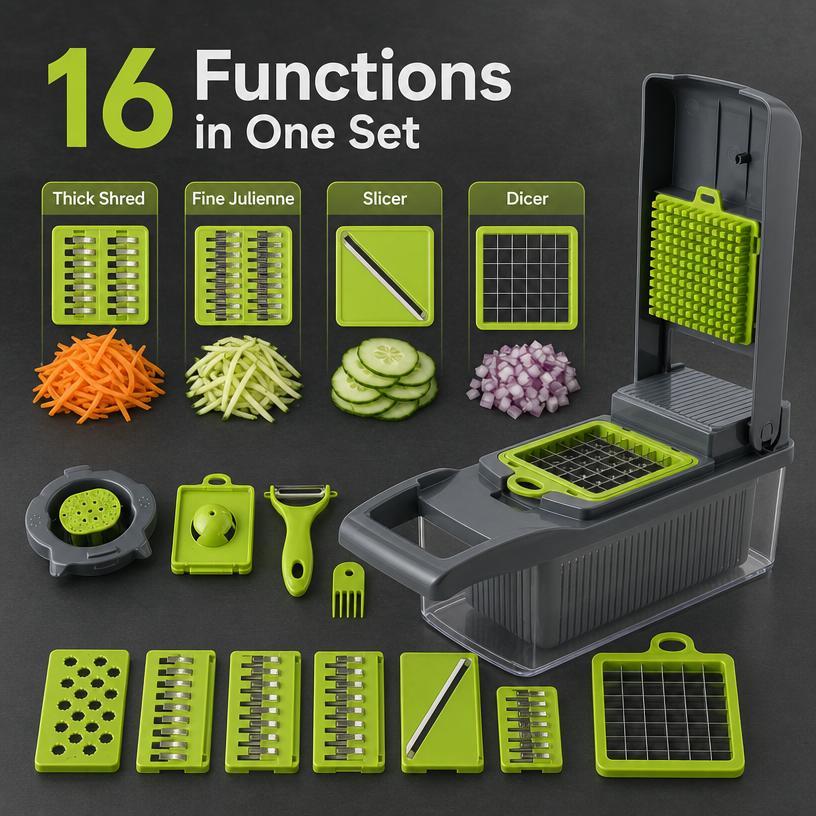 16-in-1 Vegetable Chopper PE+ABS Multi-Blade Kitchen Gadget for Home Cooking & Meal Prep