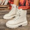 Модная женская обувь Удобные туфли на низком каблуке Кожаная обувь Модные ботинки на шнуровке на платформе Боевые ботинки Женские зимние теплые ботильоны из короткого плюша