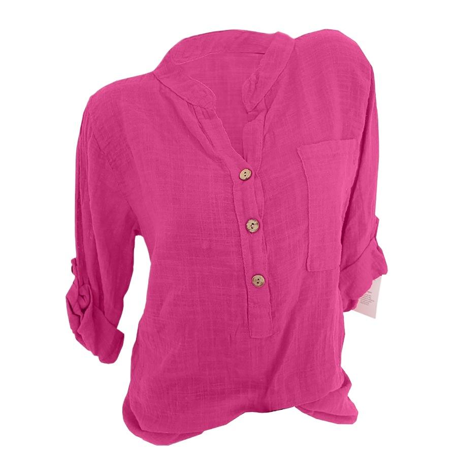 Весенняя осень женская однотонная пуговица с v-образным вырезом из хлопка и льна блузка из хлопка и льна плюс размер карманные топы