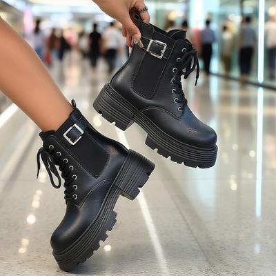 Осень и зима новые женские ботинки большого размера на толстой подошве с ремешком и пряжкой на шнуровке спереди короткие ботинки женские ботинки Мартин