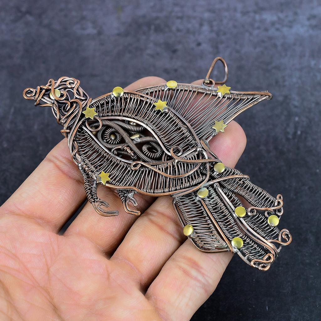 Павлин Внешний вид Ручная работа Медная проволока Обертка Ювелирная подвеска 3,15" o8S06