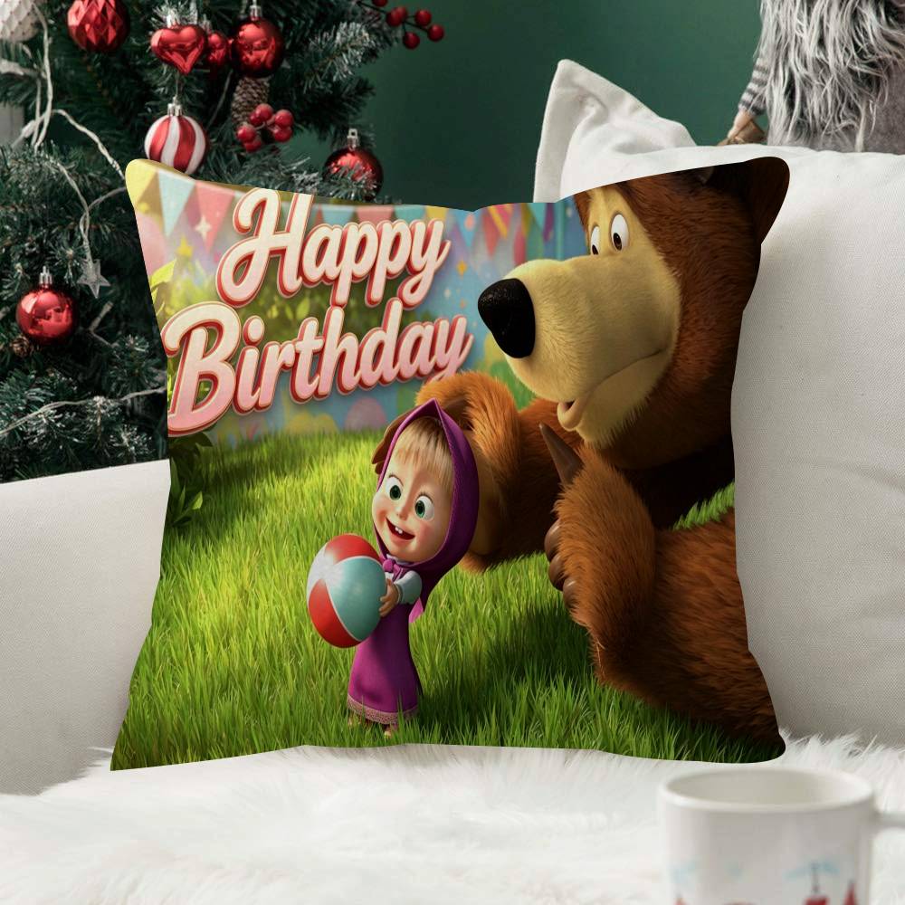 Cute MMashaS And The Bear Cartoon birth Decor Room Aesthetics Pillow Case Home Decor Bedroom Sofa Bed Couch Pillow Cover x