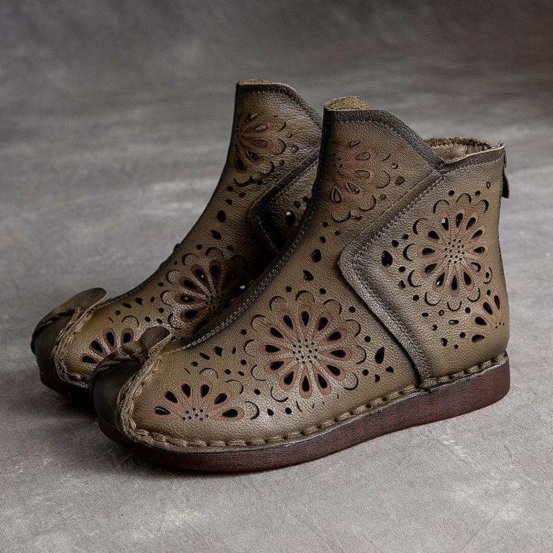 Johnature Летние сандалии из натуральной кожи, дышащие ботинки с отверстиями в стиле ретро, ​​женские сабо ручной работы, обувь на плоской подошве