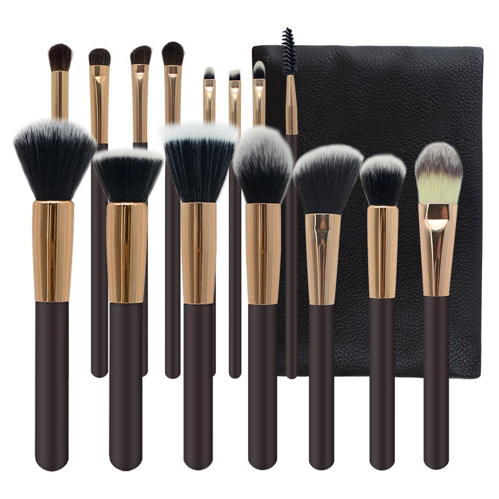 HMU Drop Shipping to USA Professional Vegan Coffee Gold Fiber Hair Wooden Handle Custom Makeup Brush Set With Case