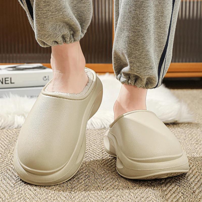 Модные парные тапочки из ЭВА, водонепроницаемые мужские хлопковые тапочки для зимы, для дома и улицы, нескользящие, с толстой подошвой, удобные мужские тапочки