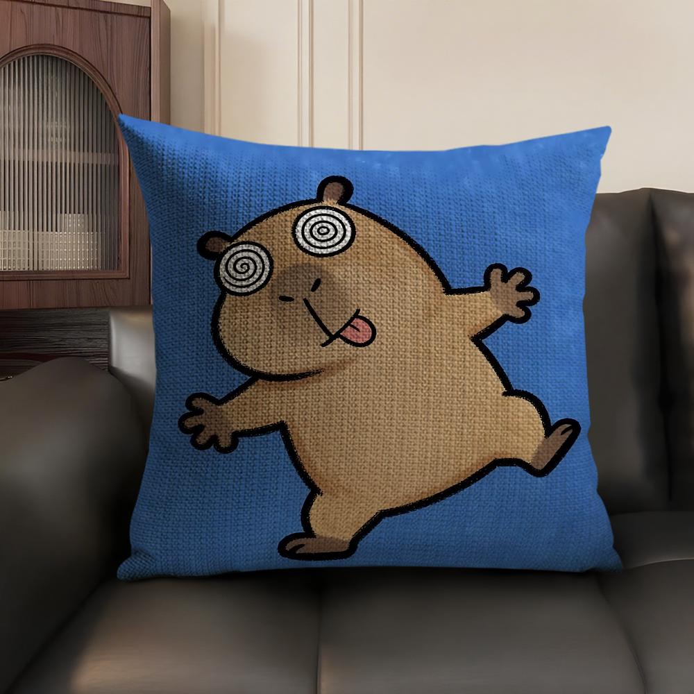Cute Kicapara Cartoon Cushion Cover Natural Linen Organic Fabric DoubleSided Printing Sofa Home Decor Gift Pillow Case
