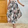 Boho Style Maxi Skirt Adjustable Drawstring High-Waisted Printing Skirt Flowy Large Hem A-Line Skirt Daily Wear