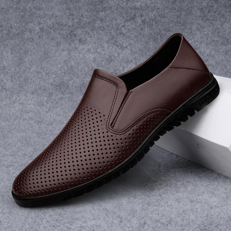 2024 Новые мужские мокасины из натуральной кожи коричневого и черного цвета из коровьей кожи, удобная обувь для взрослых, офисные мужские мокасины с полыми стенками, обувь для вождения