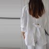 Women's Spring Cotton Linen Back Tie Design Shirt Polo Neck Single Breasted Women's Loose Casual Blouses Commute Daily Style